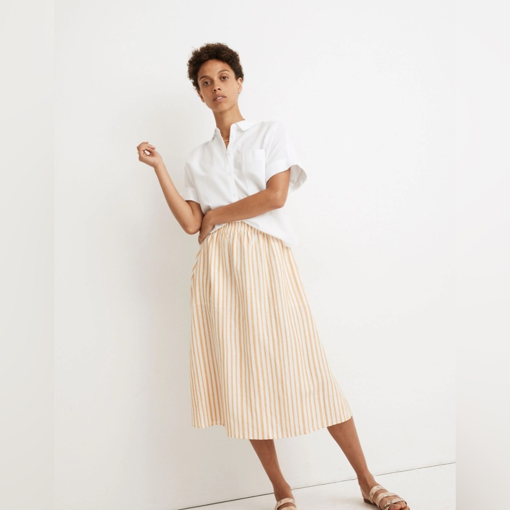 Madewell Cream and Tan Striped Midi Skirt